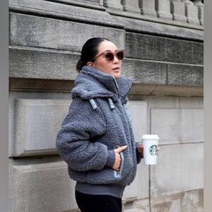 Kinsley Bomber Jacket in Faux Sherpa - Grey